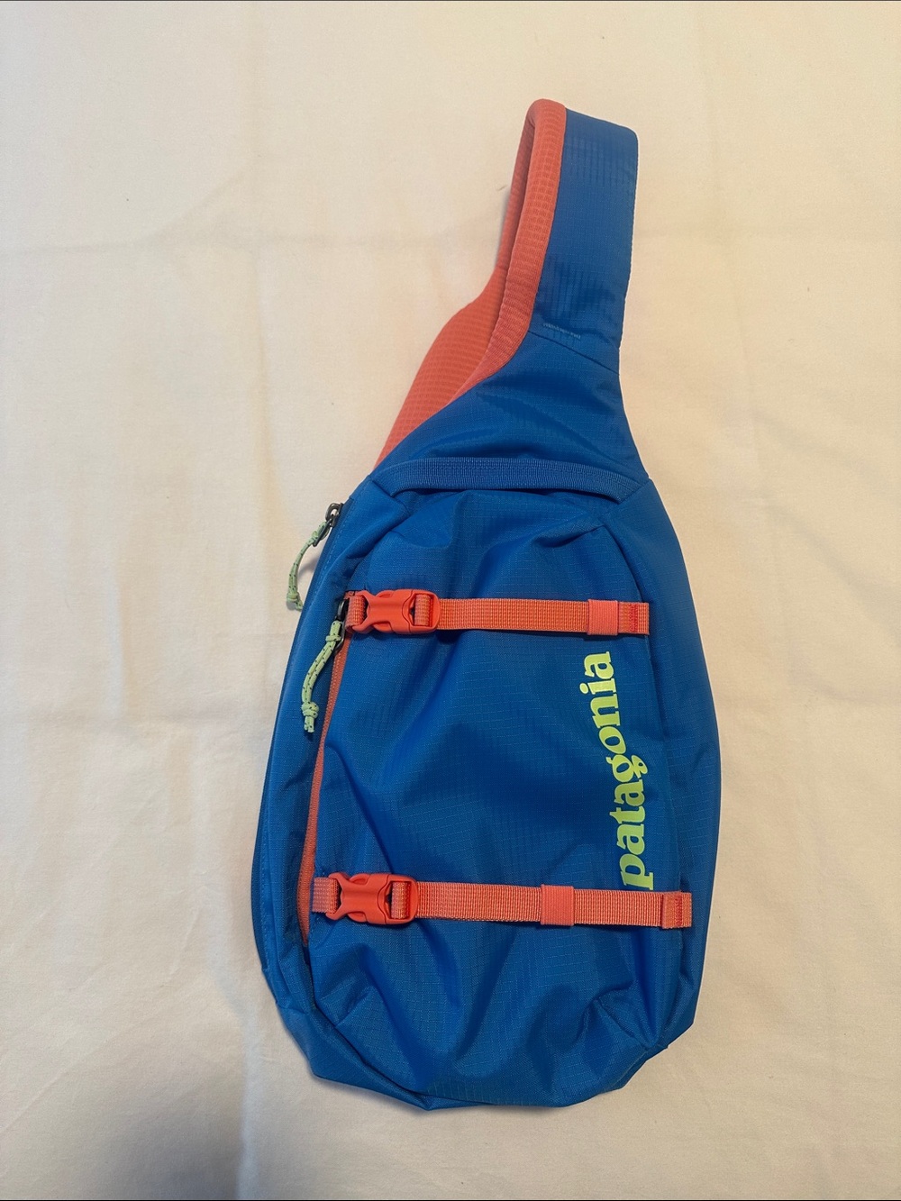 Patagonia 8L Blue Crossbody Sling Bag with Coral & Green Like New